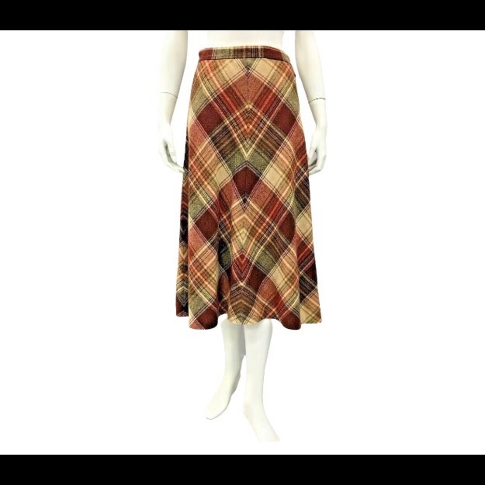 Vintage 70's Brown Plaid Wool Skirt